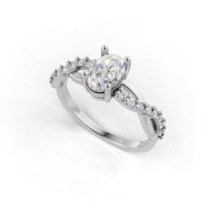 Anel Enlace ouro branco 18k e moissanitas