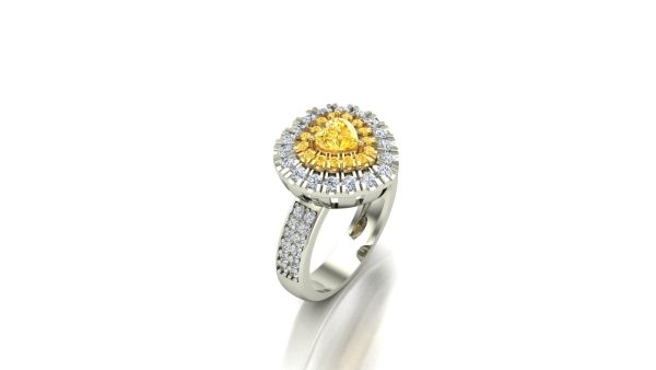 Anel Golden Heart em ouro branco e Moissanitas