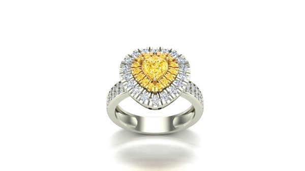 Anel Golden Heart em ouro branco e Moissanitas - Imagem 2