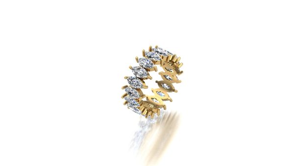 Aliança Eterna Navette de ouro 18k e Moissanitas