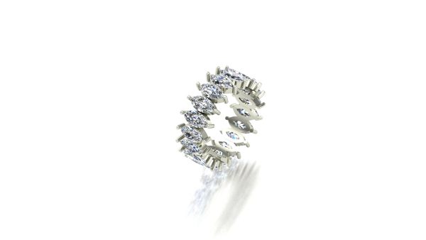 Aliança Eterna Navette de ouro branco e Moissanitas