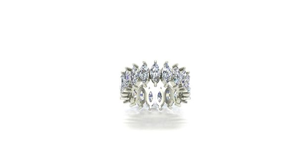 Aliança Eterna Navette de ouro branco e Moissanitas - Imagem 2