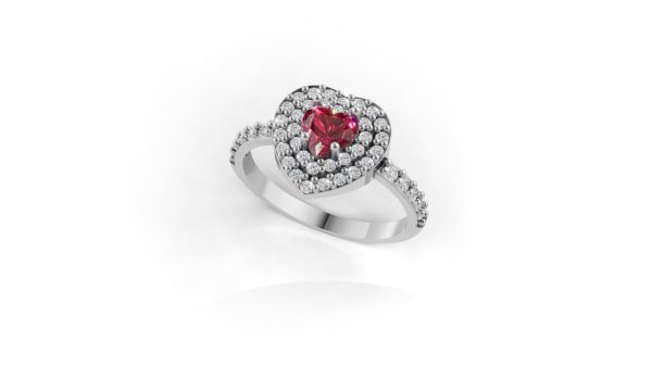 Anel Amabile red em ouro branco e Moissanitas
