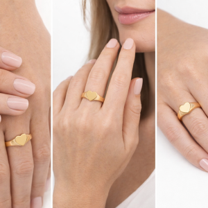 Alternative view of Anel Coração ouro 18k