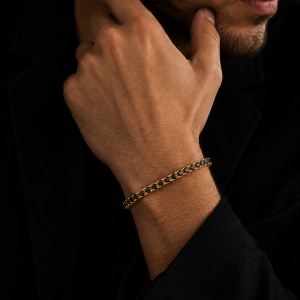 Alternative view of Pulseira Riviera Masculina em Ouro 18K e Espinélios Negros