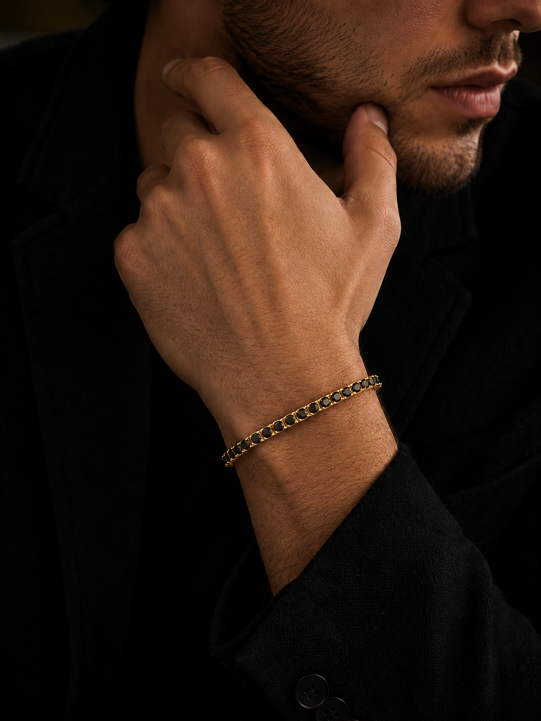 Pulseira Riviera Masculina em Ouro 18K e Espinélios Negros - Imagem 2